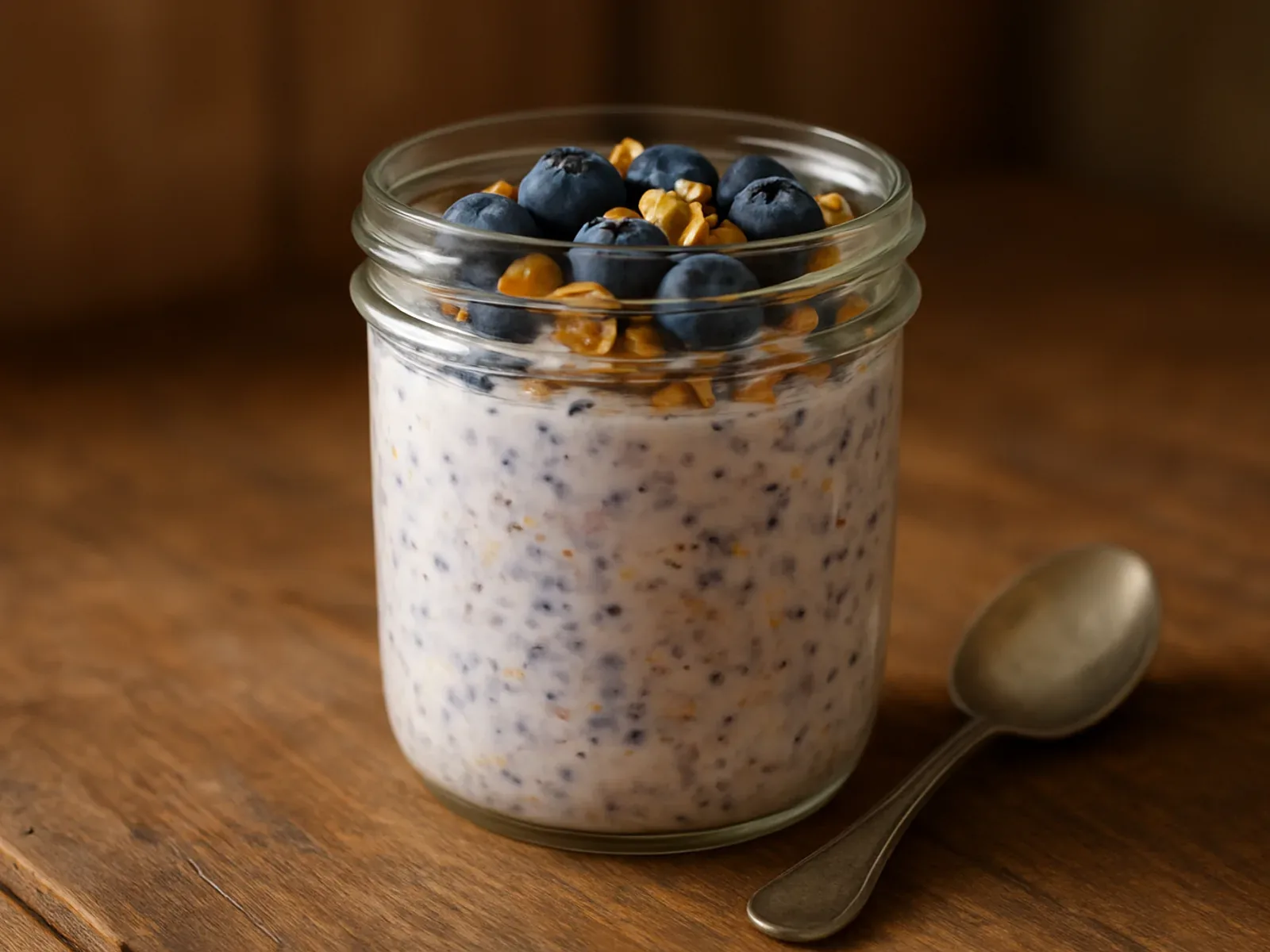 Tegla overnight oatsa s jogurtom, chia sjemenkama, borovnicama i bademima
